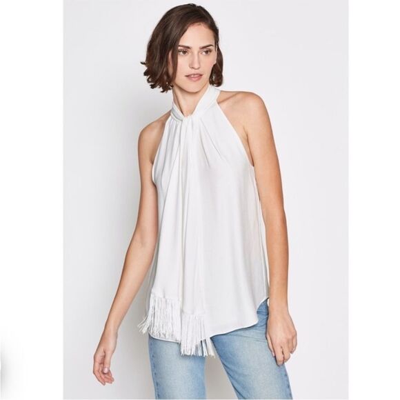 New with tags JOIE Leikyn Fringe Top In Shirt In Caviar/Black, size Medium. - Picture 5 of 14